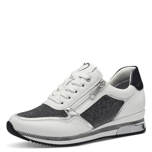 MARCO TOZZI Damsneakers, platta med skosnören, fritid, Vit kam, 39 EU 4064231387480