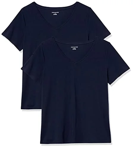 Amazon Essentials dam klassisk passform kortärmad v ringad t shirt, paket med 2, marinblå, 2X 196433128050