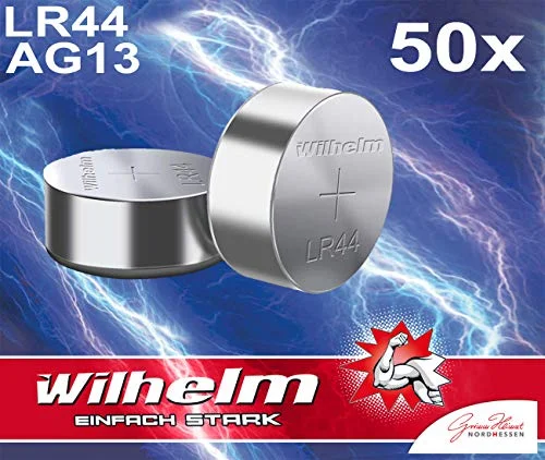 50 x Wilhelm AG13/V13GA knappcell LR44 165 mAh 1,5 V alkaliskt 357 LR1158 bulk 4251715208946