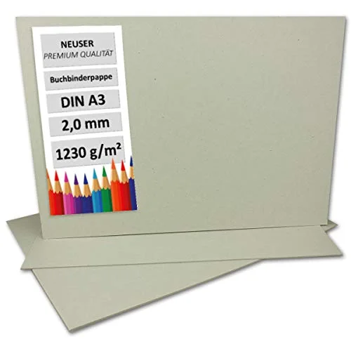 20 stycken bokbindningspapper DIN A3 tjocklek 2,0 mm (0,20 cm) grammage: 1230 g/m² format: 29,7 x 42 cm färg: grå brun 4251095862400