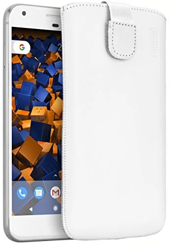 mumbi äkta läderfodral kompatibel med Google Pixel XL skal läder väska Case Wallet, vit 4251077259341