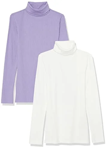 Amazon Essentials dam slim fit lager långärmad stickad ribbad polotröja topp (finns i plusstorlek), paket med 2, vit/lila, stor 196433892784