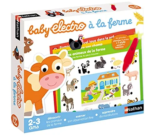 Nathan - Baby Electro på gården upptäckt av bondgårdsdjur elektroniskt pedagogiskt spel 1 sonisk och lysande penna ingår för barn från 2 till 3 år 8410446316214