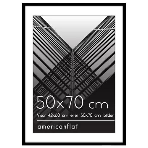 Americanflat 50x70 cm ram med polerat splittersäkert glas Använd som 42x60 passepartout eller hela fotot utan Streamline Collection Tunn kant för vägg Svart 198301012775