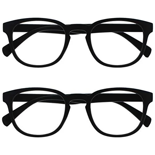 Opulize Pop 2 pack svarta distansglasögon kortsiktigt närsynthet retro runda män kvinnors vårgångjärn MM2 1 1,00 Optical Power 2.00 Smooth Matt Black 5055955357841
