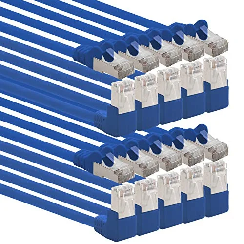 1aTTack.de 366135 Cat.6 nätverkskabelvinkel 90 grader 0,5m blå 10 stycken Cat6 patchkabel (SFTP PIMF) 1000Mbit / s Rj 45 kontakt x meter 4251073661353