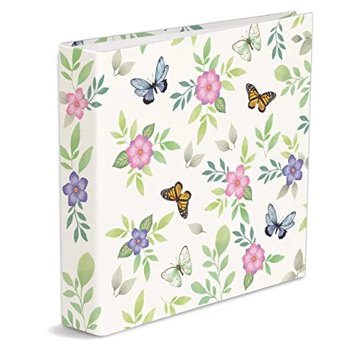 Mareli Album 32X31 ringformad Ritning Blommor och fjärilar, 40 vita perforerade ark för scrapbooking 8059174873486