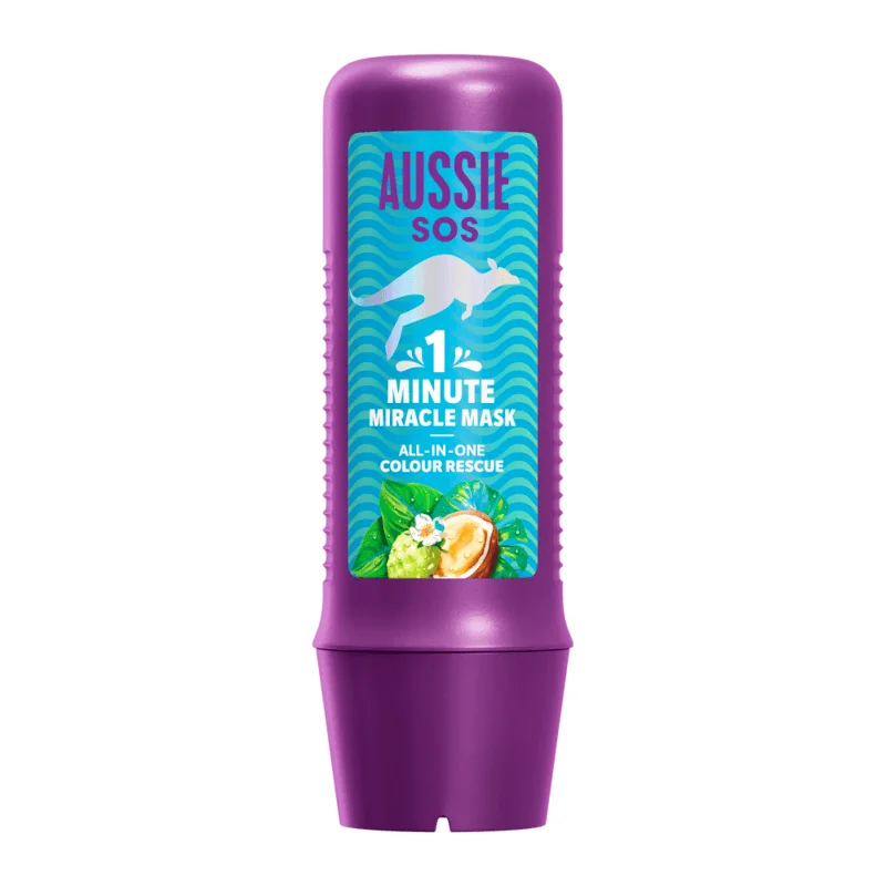 Aussie SOS 1 minut Miracle All In One Color Rescue ansiktsmask, 250 ml. Ger intensivt näring åt torrt och färgat hår. Mer glans, ljus mjukhet, för ett rakt, mjukt återfuktat hår 8700216437165