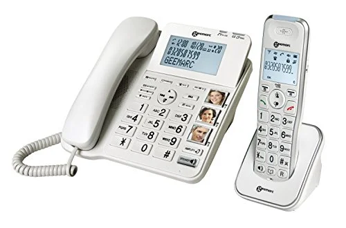 Geemarc Amplidect 295 Combi förstärkt sladdtelefon och extra handenhet med stark ringsignal stora knappar för seniorer låg till medelhög hörselförlust version DE 3521350020786