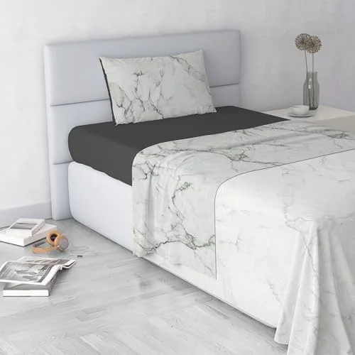 Italian Bed Linen FASHION set för säng, tillverkad i Italien, mikrofiber, marmor, mellanstor säng 8058575156327