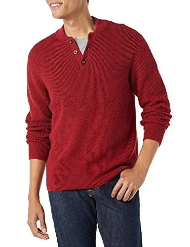 Amazon Essentials långärmad mjuk beröring Henley tröja, röd, medium 195111585048