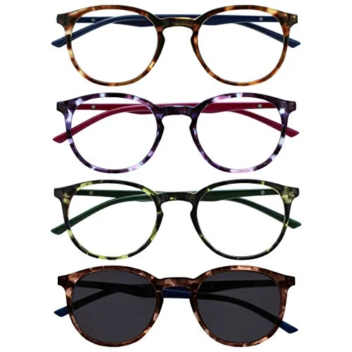 OPULIZE träffade 4 pack läsglasögon med läsning solglasögon stora runda bruna lila gröna män kvinnor RRRS60 2562 +1,50 5055955364924