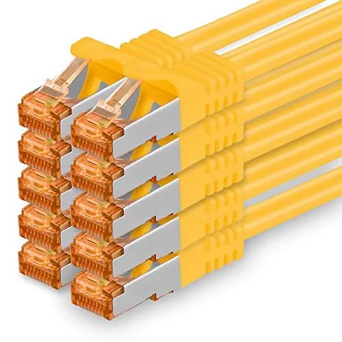 1aTTack.de 1,5 m Cat.7 nätverkskabel gul 10 stycken Gigabit Ethernet LAN-kabel 000 Mbit S patchkabel Cat7 kabel FTP PIMF avskärmning LSZH råkabel Rj45 kontakt Cat 6a x meter 4251073687421