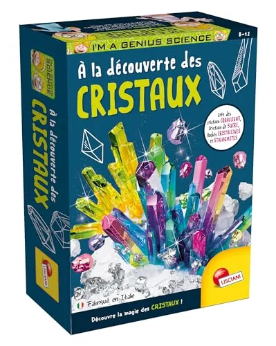 Lisciani I'M A GENIUS upptäcker kristaller för barn från 8 år kit med vetenskapliga experiment skapande av färgglada sockerkristaller kristallmagi tillverkad i Italien 8008324104987