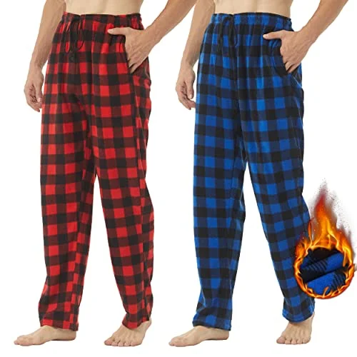 2 pack herr rutiga pyjamasbyxor lounge pyjamas Polar Pjs byxor nattkläder med microfleece fickor 606942964389