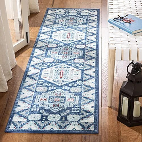 Safavieh Kara Border Area matta, vävd polypropylenmatta i blå/kräm, 62 x 240 cm 889048676480