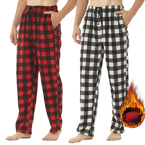 2 pack herr rutiga pyjamasbyxor lounge pyjamas Polar Pjs byxor nattkläder med microfleece fickor 606942964358