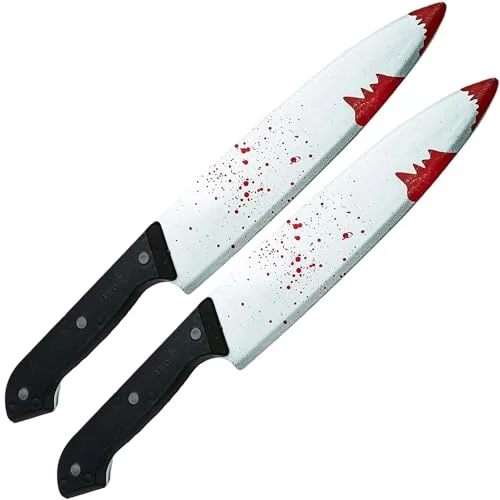 2 x halloween knivrekvisita kostymtillbehör pack zombiekniv 30 cm plastknivar falsk kniv vapen blodig med blodplastkniv 5060650027463