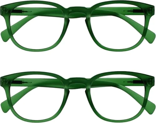 Opulize Pop läsglasögon 2 pack roliga runda matt ram mossgrön vårgångjärn reptåliga män kvinnor RR2 6 +3,00 5055955359852