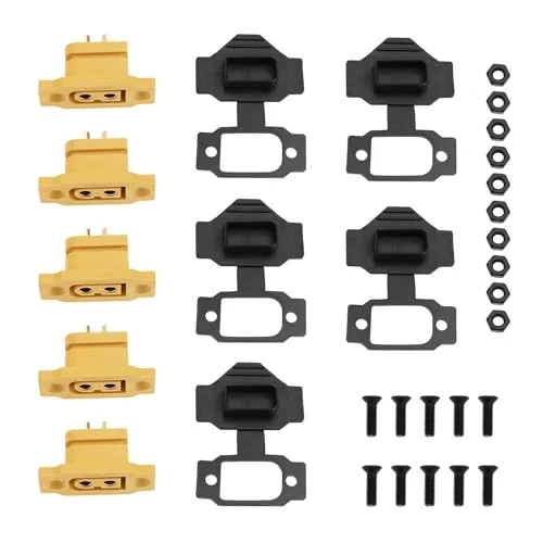 5 set XT60E F honkontakt med dammskyddsskruvar kompatibel XT60 pluggar för RC FPV Lipo batteri Quadcopter guldpläterad koppar, UL94 V0 flamsäkert 4894833157149