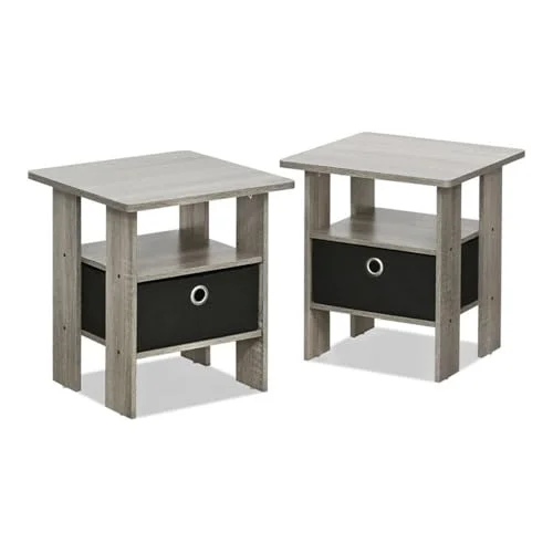 Furinno Andrey soffbord nattduksbord med låda, fransk ek/svart, set 2 816718021745