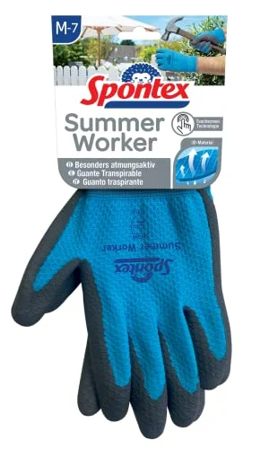Spontex Summer Worker handskar, arbetshandskar med PU beläggning, EN 388, pekskärm kompatibel, lätta och ventilerande, storlek M/7, 1 par, blå, 3384125330172 3384125330172