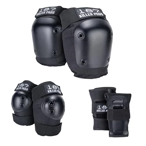 187 Killer Pads Knäskydd för skateboard, armbågsskydd och handledsskydd, sexpack dyna set, svart, S/M 682821776229