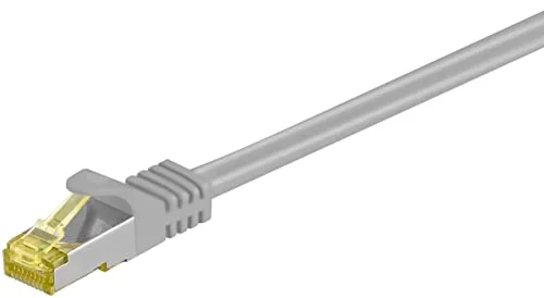 RJ45 patchkabel med CAT 7 raw kabel, dubbel skärmning, S FTP upp till 600 MHz, halogenfri kopparkabel, guldkontakter, 1,5 meter, grå 4040849926389