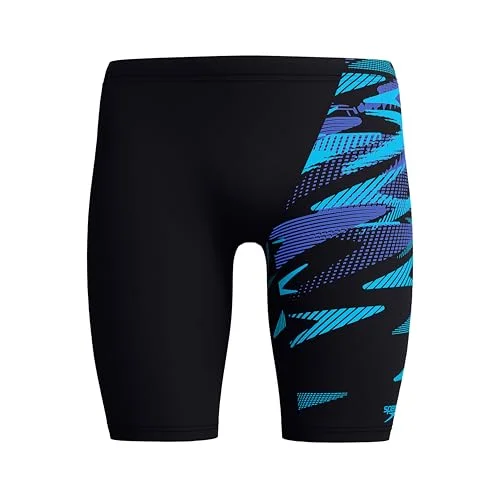 Speedo Hyperboom V Cut Jammer för män Snabbtorkande Träning Fitness Klorbeständig jammer, Svart/Koboltpop, 26 5059937776910