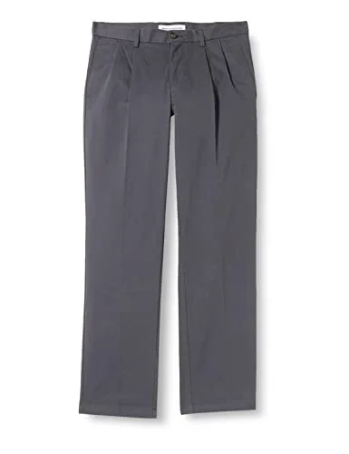 Amazon Essentials herr klassisk passform skrynkelfri veckad chinos byxa (finns i stora och långa), grå, 38 B x 29 L 842354190743