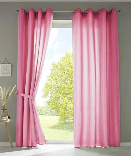 Gardinlåda uppsättning av 2 gardiner halsduk öljetter "Berlin" H x B 225 140 cm rosa ogenomskinlig mikrosatin ljusgenomsläpplig enfärgad matt, 20405N2 4041984850898