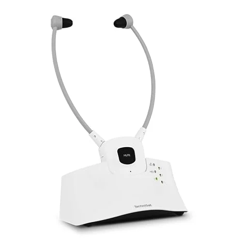TechniSat STEREOMAN ISI 3 trådlösa stereo hörlurar för TV och musikanläggningar med dockningsstation, vit 4019588091306
