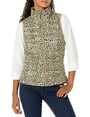 Amazon Essentials lättviktig vattentålig packbar pufferväst, ljus kamel leopardtryck, XX Large 195111123189