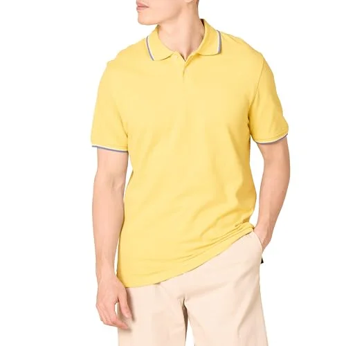 Amazon Essentials Men's Pikétröja i smal passform bomull, Blå/Gul/Vit, S 194223586981