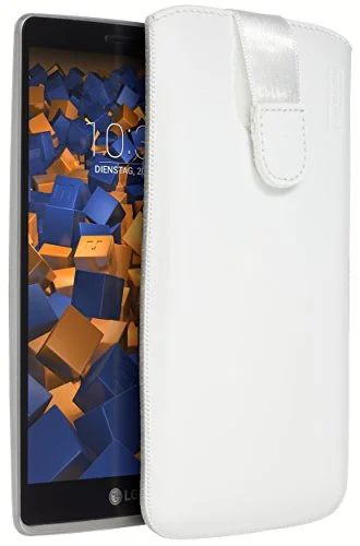 mumbi äkta läderfodral kompatibel med LG G4 stylus skal läder väska Case Wallet, vit 4251077238346