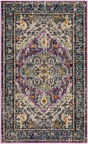 SAFAVIEH Boho chic matta för vardagsrum, matsal, sovrum Monaco kollektion, kort lugg, i violett och ljusblå, 91 x 152 cm 889048395978