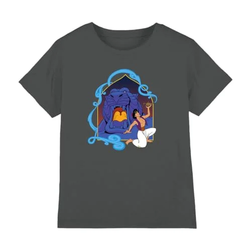 Aladdin och The Magic Lamp at Cave of Wonders unisex barn t shirt, Träkol, 12 13 år, År 5052777133790