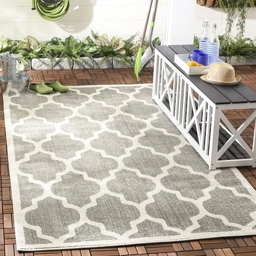 SAFAVIEH Geometrisk matta för vardagsrum, matsal, sovrum Amherst Collection, kort lugg, mörkgrå och beige, 122 x 183 cm 683726905981