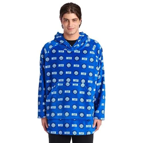 Inter Blå huvtröja med huva Poncho Gigantisk bärbar filt, Pullover Super bekväm, jätte framficka. Svart officiell produktlogotyp 721967507202