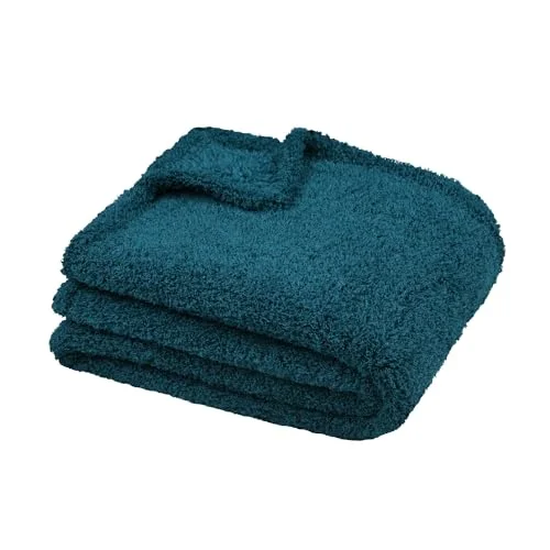 STOF Pläd storlek 180 x 220 cm 100% polyester petroleumfärg modell Montreal filt mjuk varm fluffig enfärgad 3665269296372