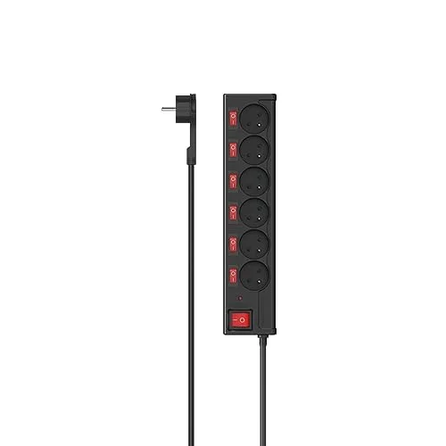 Hama Multikontakt med strömbrytare 1,4 m (6 typ E uttag, NF standard, allmänna + indiv strömbrytare, upplyst, överspänningsskydd, väggmontering, barnsäkerhet, 3 680 W/16 A) svart 4047443493330