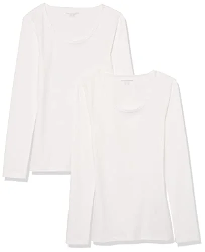 Amazon Essentials kvinnors Slim Fit Rib Scoop Neck tröja (finns i plusstorlek), paket med 2, vit, Large 196433891763