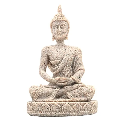 ANCLLO The Hue Sandstone Meditation Buddha Staty Skulptur Handsnidad Figur Sand Färg #8134 703674124002