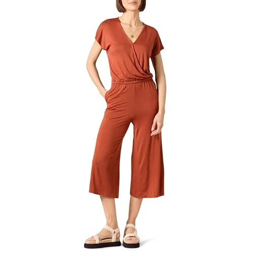 Amazon Essentials dam kortärmad Surplice beskuren overall med vida ben, Lera, XL 195111429144