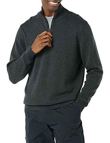 Amazon Essentials herr 100% bomull kvartsblixtlås, mörkgrå ljung, Large 195111585802