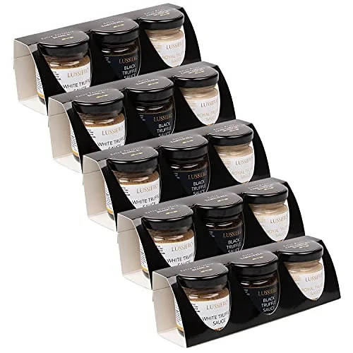 5 pack Lussiero tryffel presentset vit bianchetto tryffelsås, svart sommargrytång sås och royale tryffelsås 4260693770666