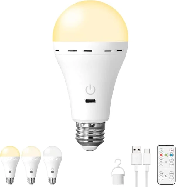 1-pack Magiska Uppladdningsbara Glödlampor med Fjärrkontroll, Trådlös Smart Batteridriven LED-lampa Utan Elektricitet, 2200mAh/Dimbar/Tim[C] LXFD-0527757