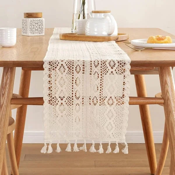 1 st Beige Macrame Bordslöpare, 24 x 180 cm Vintage Spetsbordslöpare FD-L10-5354 1 st Beige Macrame Bordslöpare, 24 x 180 cm Vintage Spetsbordslöpare FD-L10-5354