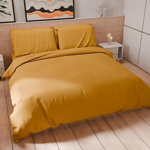PETTI Artigiani Italiani Enkeltäcke, Påslakan och örngott i Microfiber, Enfärgad Ocra, 100% tillverkad Italien 8053687765016