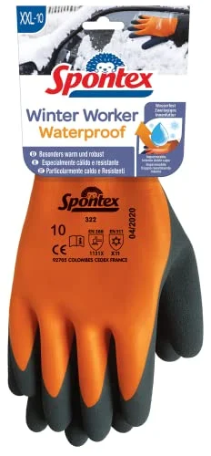 Spontex Winter Worker Waterproof handskar, vattentäta arbetshandskar med tvålagersfoder, högt köldskydd, latexbeläggning, storlek XXL, 1 par, 12322080, orange/svart, XXL (1 par) 3384123220802